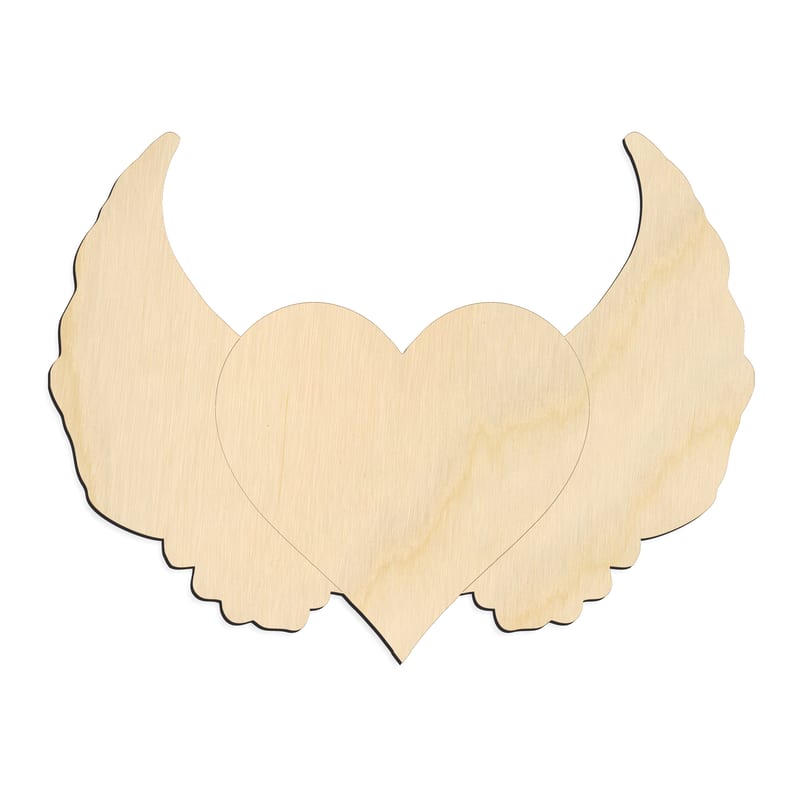 Laser-cut baltic birch silhouette of HEART WITH WINGS