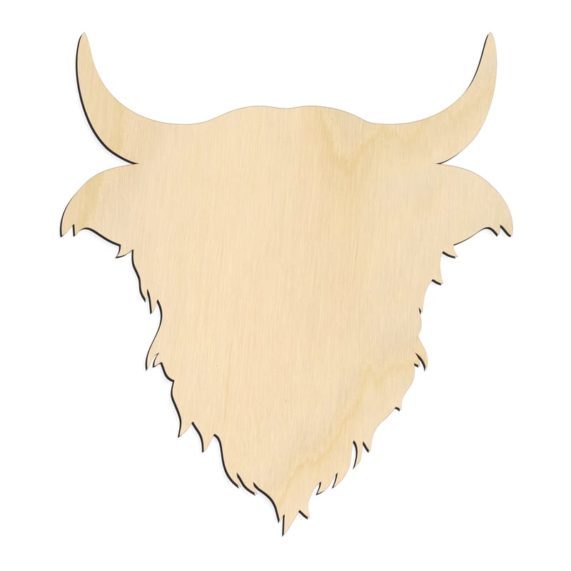 Laser-cut baltic birch silhouette of HIGHLAND COW HEAD