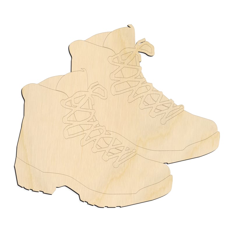 Laser-cut baltic birch silhouette of HIKING BOOTS PAIR
