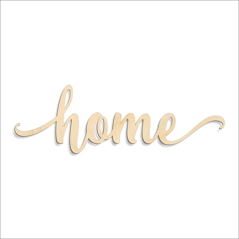 Laser-cut baltic birch silhouette of HOME SCRIPT