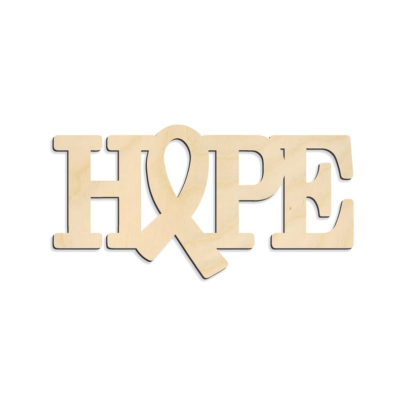 Laser-cut baltic birch silhouette of HOPE RIBBON