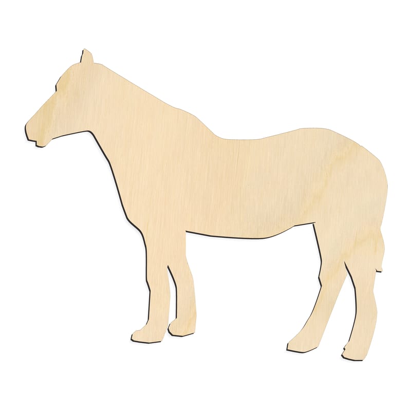 Laser-cut baltic birch silhouette of BROAD STANDING HORSE