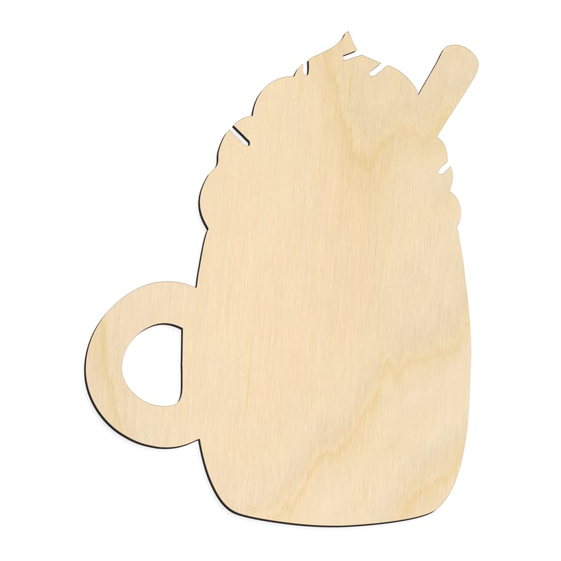 Laser-cut baltic birch silhouette of HOT COCOA MUG WHIPPED CREAM