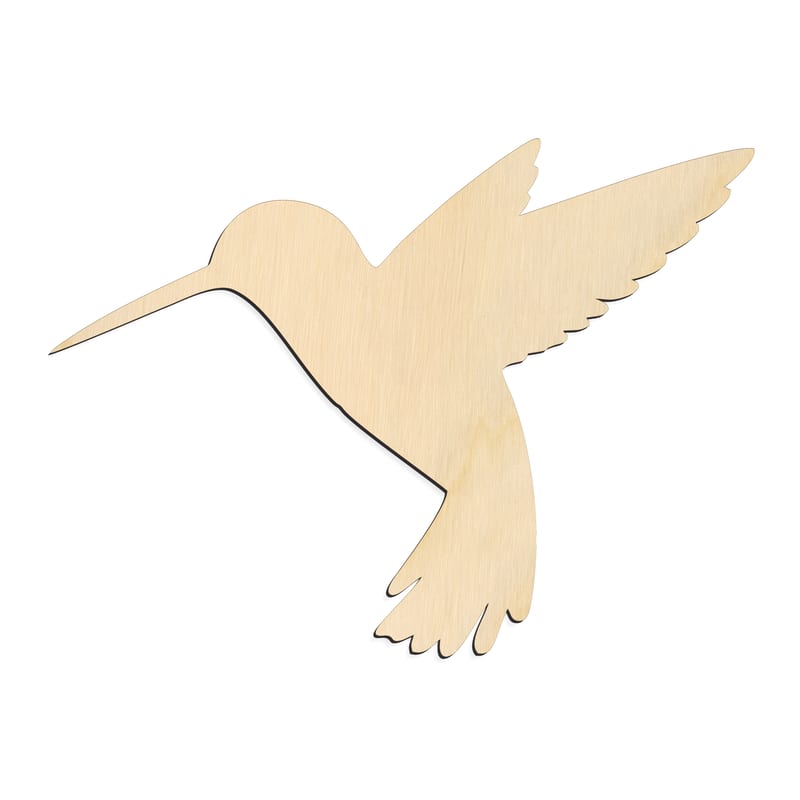 Laser-cut baltic birch silhouette of HUMMINGBIRD HOVERING