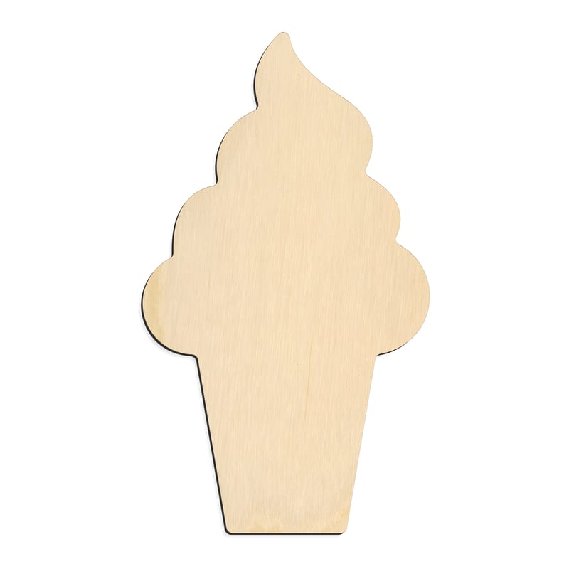 Laser-cut baltic birch silhouette of ICE CREAM CONE TALL SWIRL
