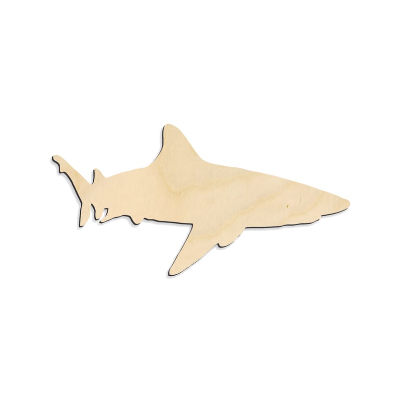 Laser-cut baltic birch silhouette of JAGGED FIN SHARK