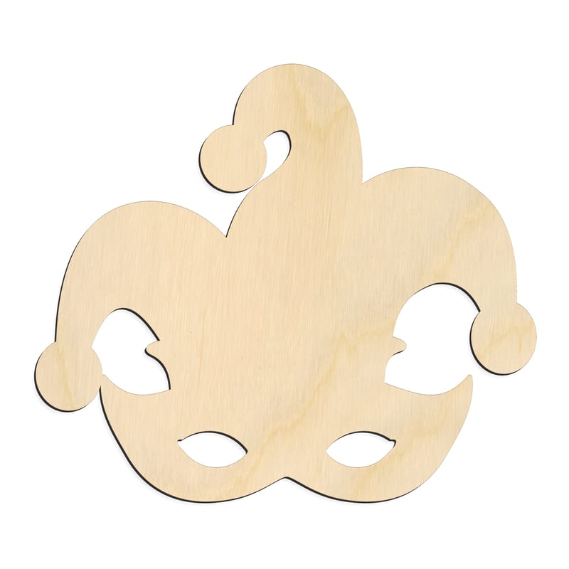 Laser-cut baltic birch silhouette of Jester Mask