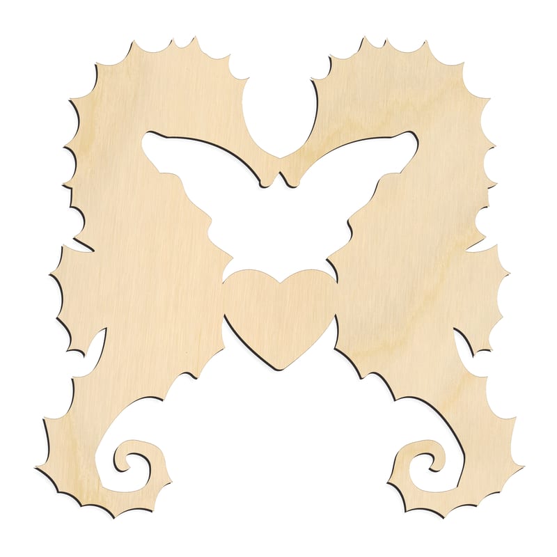 Laser-cut baltic birch silhouette of KISSING HEART SEA HORSE