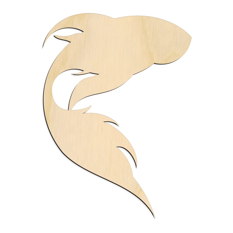 Laser-cut baltic birch silhouette of KOI FISH CURVED UPWARD