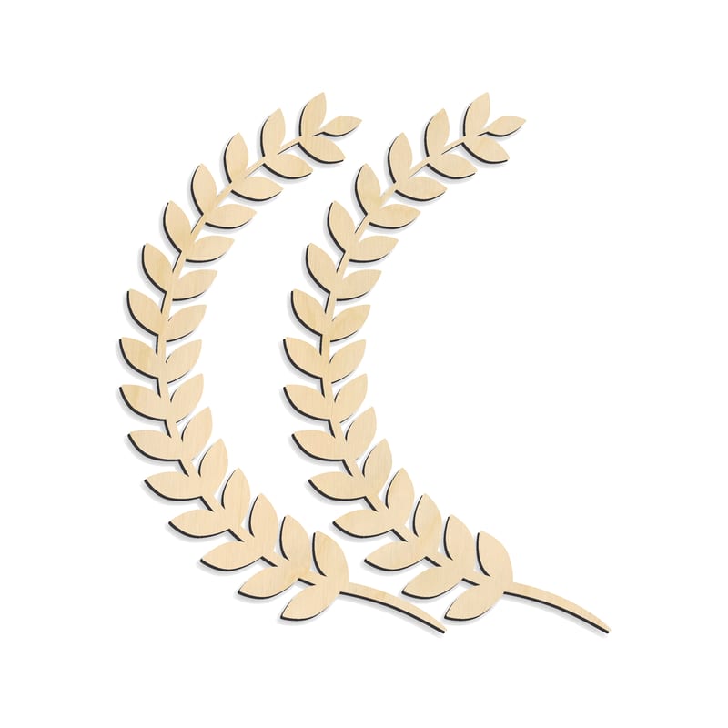 Laser-cut baltic birch silhouette of LAUREL BRANCH SINGLE