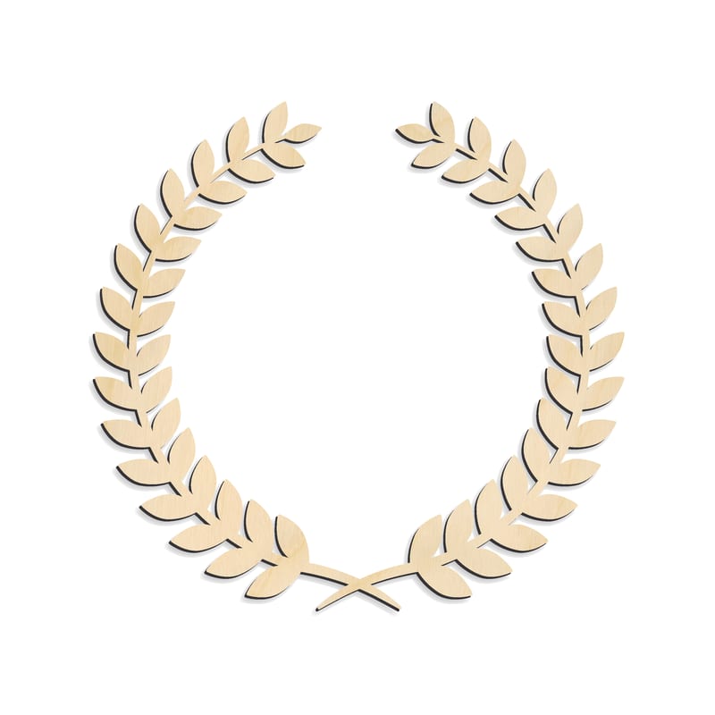 Laser-cut baltic birch silhouette of LAUREL BRANCH WREATH OPEN