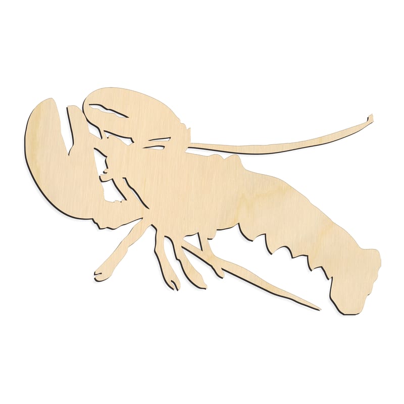 Laser-cut baltic birch silhouette of Lobster Side Profile with Extended Antennae