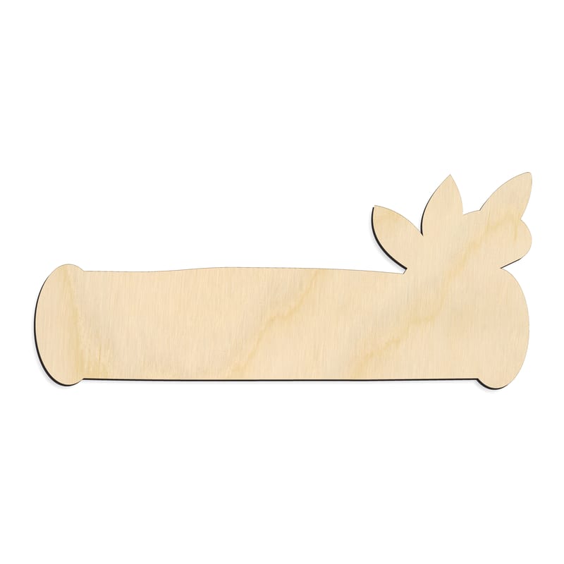 Laser-cut baltic birch silhouette of LOG WITH LEAVES