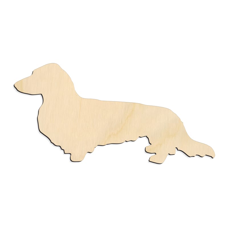 Laser-cut baltic birch silhouette of LONG HAIRED SIDE VIEW DACHSHUND