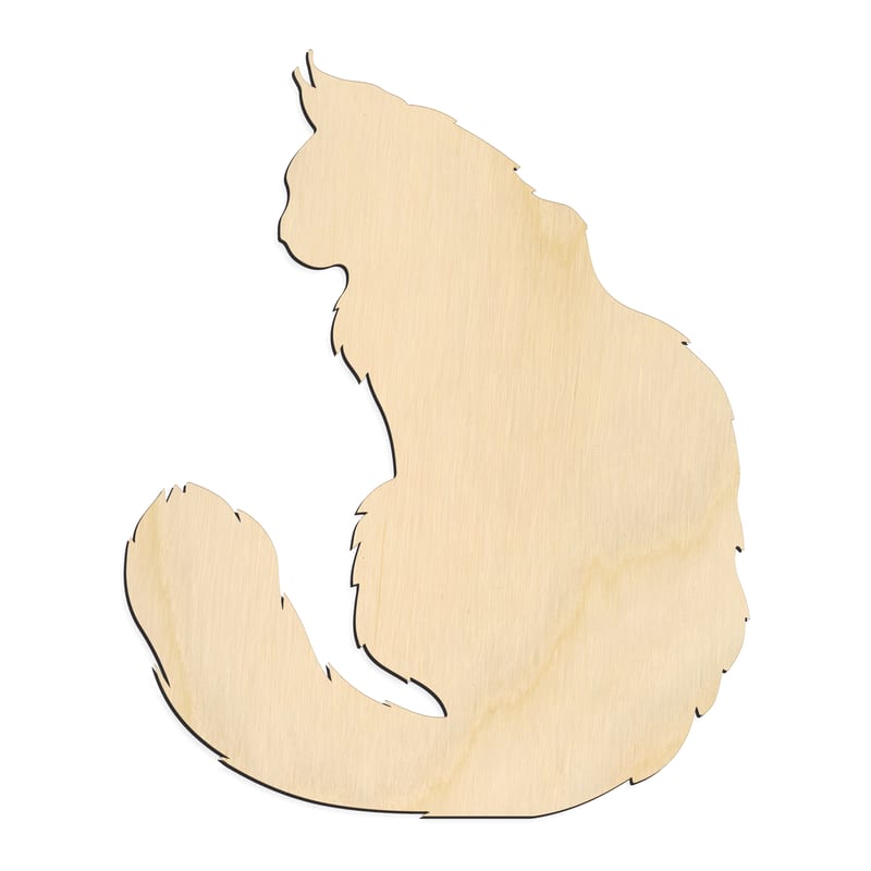 Laser-cut baltic birch silhouette of LONG HAIRED SITTING CAT