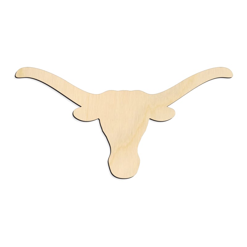 Laser-cut baltic birch silhouette of Longhorn Skull