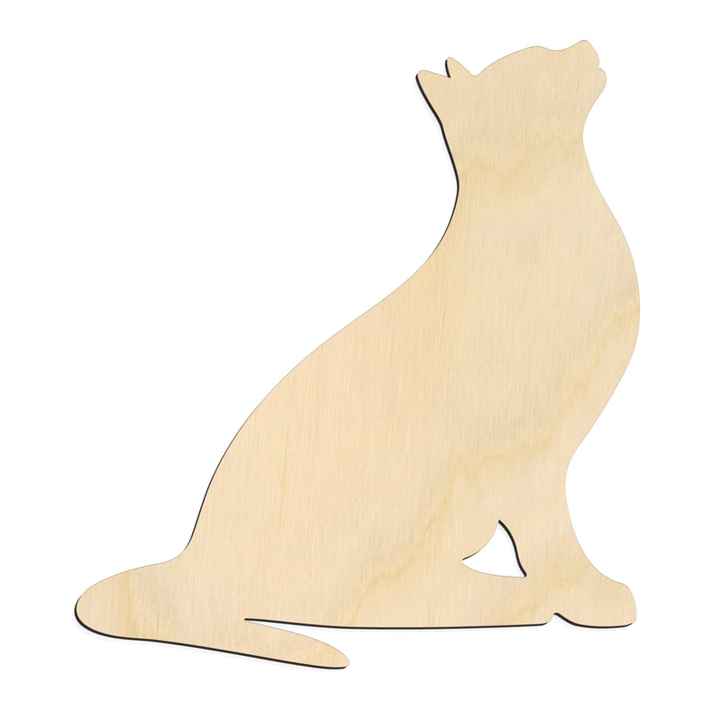 Laser-cut baltic birch silhouette of LOOKING UPRIGHT SITTING CAT