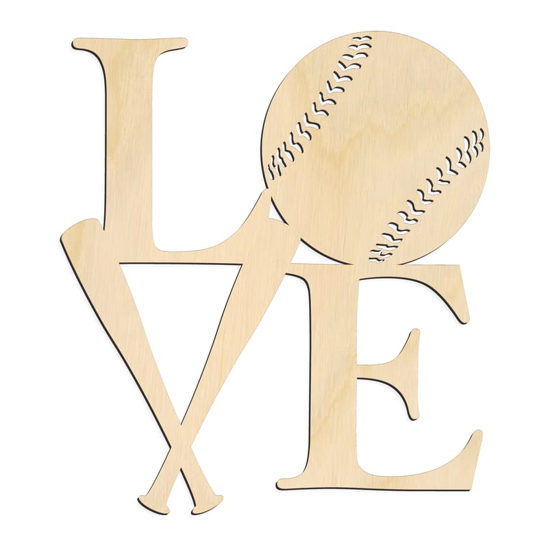Laser-cut baltic birch silhouette of LOVE BASEBALL