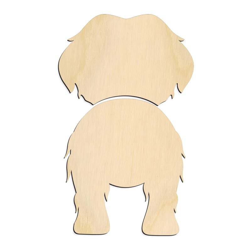 Laser-cut baltic birch silhouette of MALTESE TWO PIECE BACK VIEW