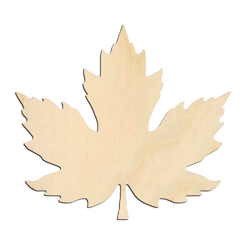 Laser-cut baltic birch silhouette of Pointed Maple Leaf