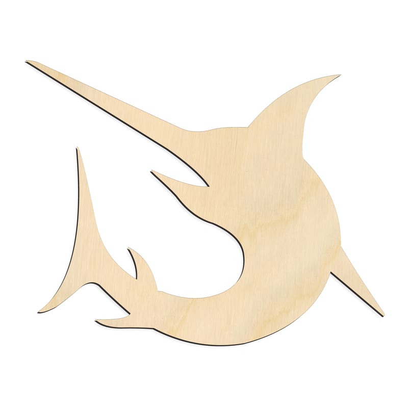 Laser-cut baltic birch silhouette of MARLIN FISH