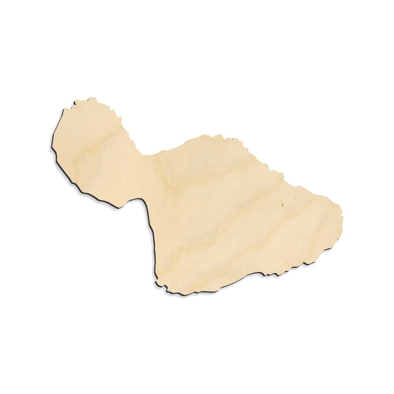 Laser-cut baltic birch silhouette of Maui Island Hawaii