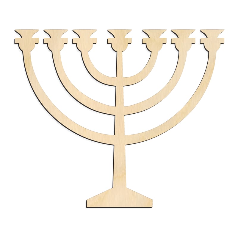 Laser-cut baltic birch silhouette of Menorah Rounded Cup