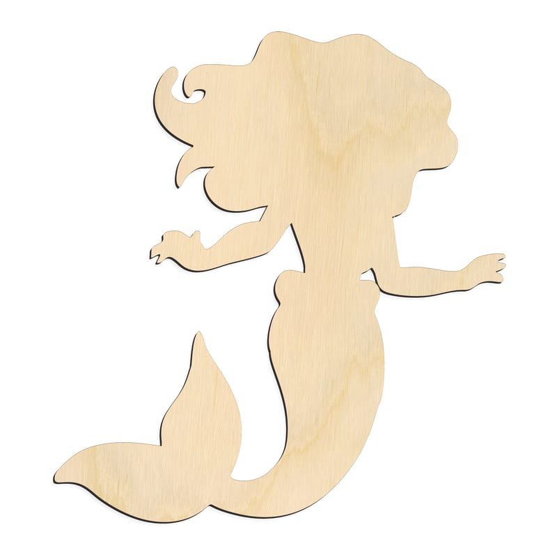 Laser-cut baltic birch silhouette of CUTE MERMAID FRONT