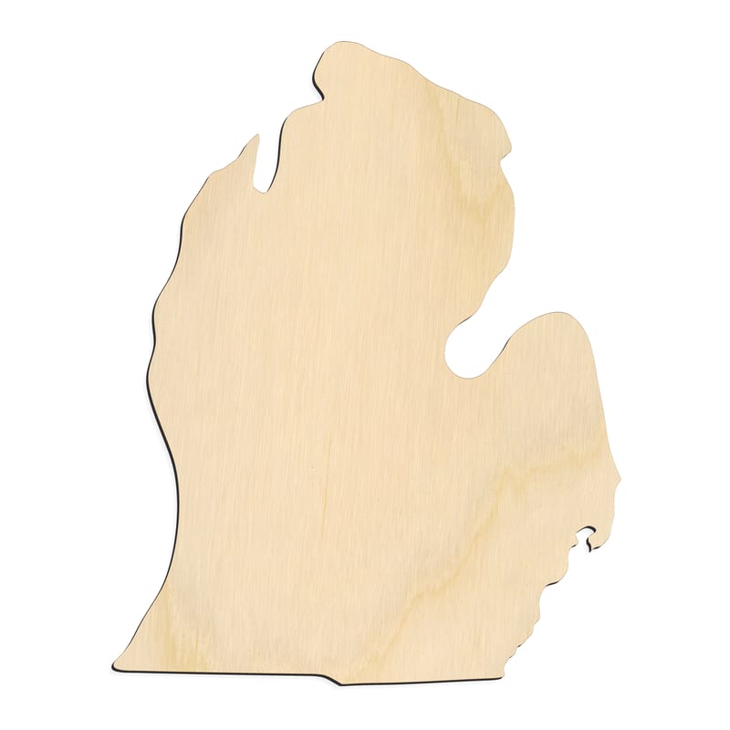 Laser-cut baltic birch silhouette of MICHIGAN LOWER PENINSULA CRAFT