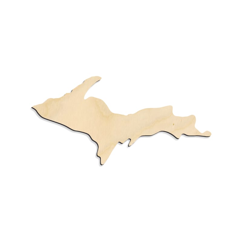 Laser-cut baltic birch silhouette of MICHIGAN UPPER PENINSULA CRAFT
