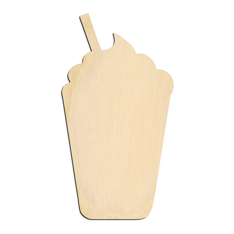 Laser-cut baltic birch silhouette of MILK SHAKE IN CUP