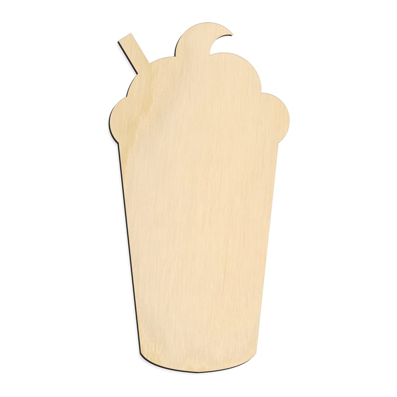 Laser-cut baltic birch silhouette of MILK SHAKE WITH STRAW