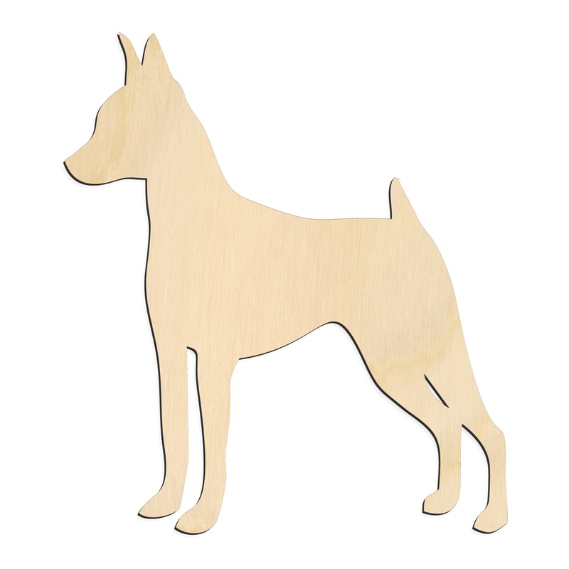 Laser-cut baltic birch silhouette of STANDING TALL MINIATURE PINSCHER
