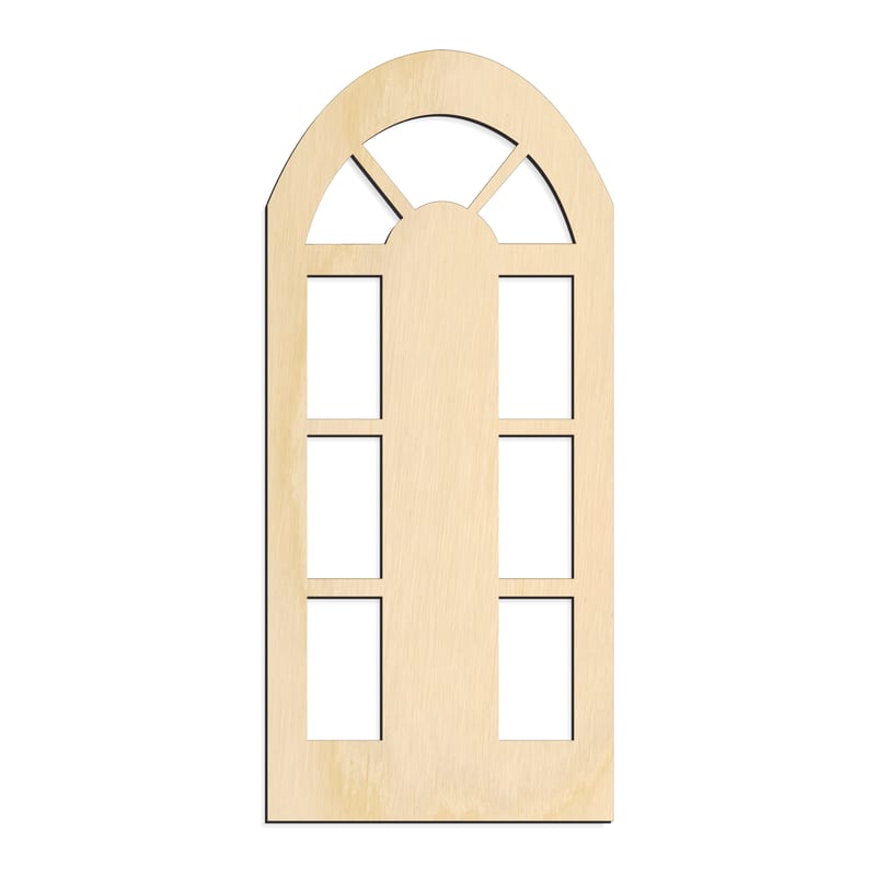 Laser-cut baltic birch silhouette of Arched Door with Windows