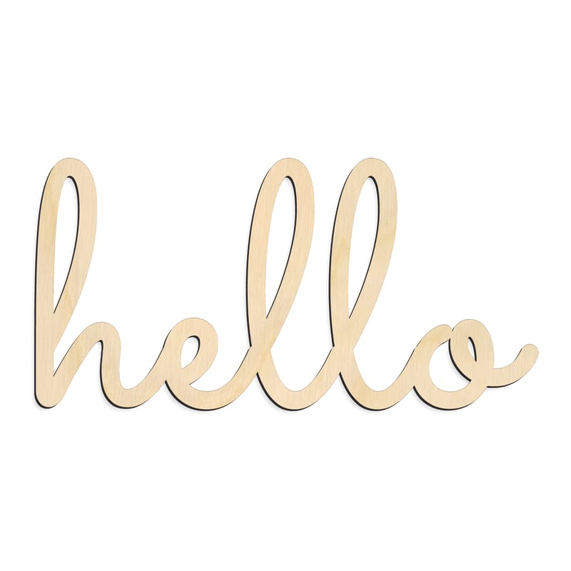 Laser-cut baltic birch silhouette of MONO HELLO SCRIPT
