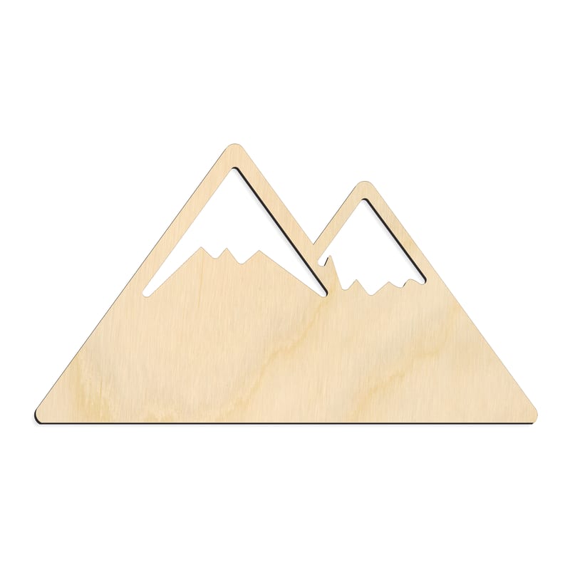 Laser-cut baltic birch silhouette of MOUNTAIN PEAKS TWIN SNOWCAP