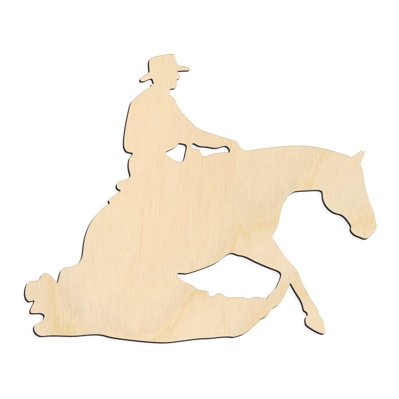 Laser-cut baltic birch silhouette of MOUNTED HORSE AND RIDER
