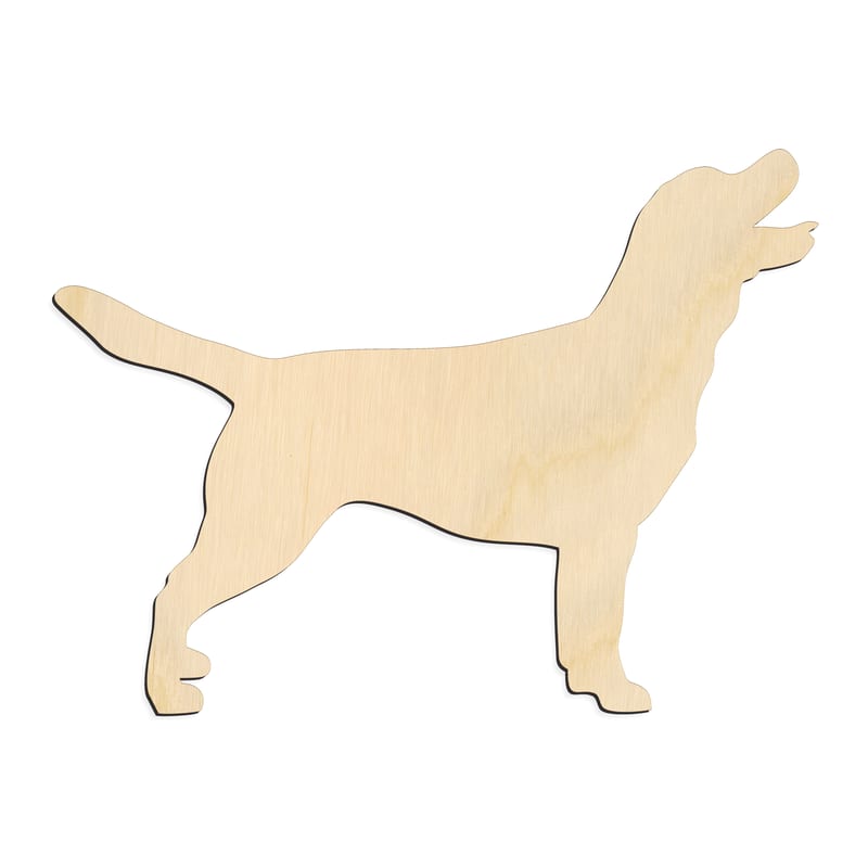 Laser-cut baltic birch silhouette of Mouth Open Standing Retriever