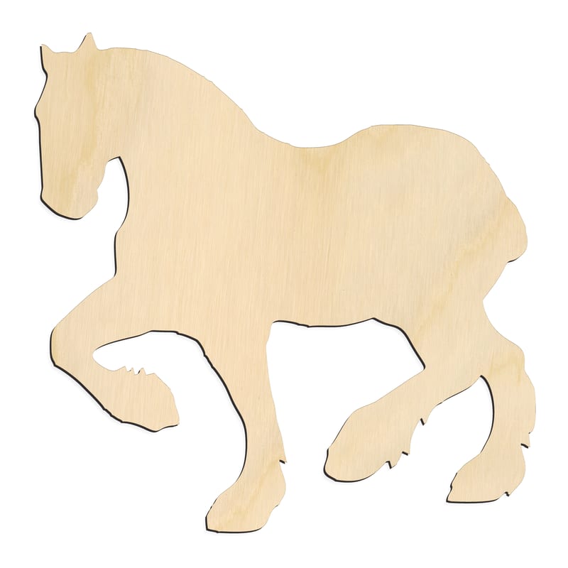 Laser-cut baltic birch silhouette of MUSCULAR STANDING HORSE