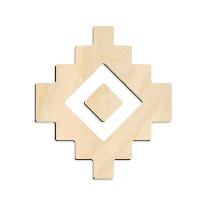 Laser-cut baltic birch silhouette of Aztec Step Diamond