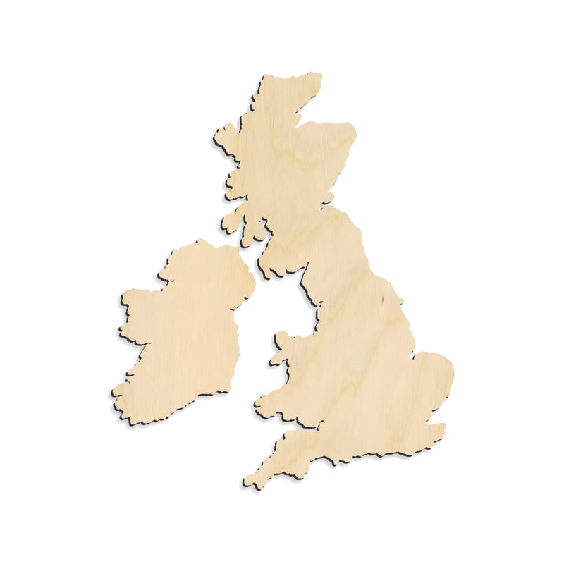 Laser-cut baltic birch silhouette of British Isles Map