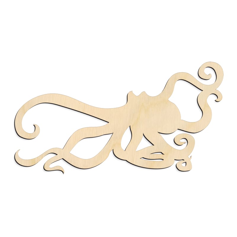 Laser-cut baltic birch silhouette of Octopus Swimming Side Profile