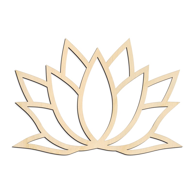 Laser-cut baltic birch silhouette of Outlined Lotus Flower
