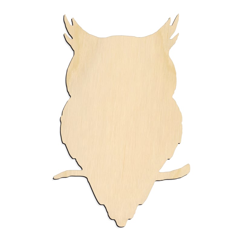 Laser-cut baltic birch silhouette of OWL FRONT PERCHED