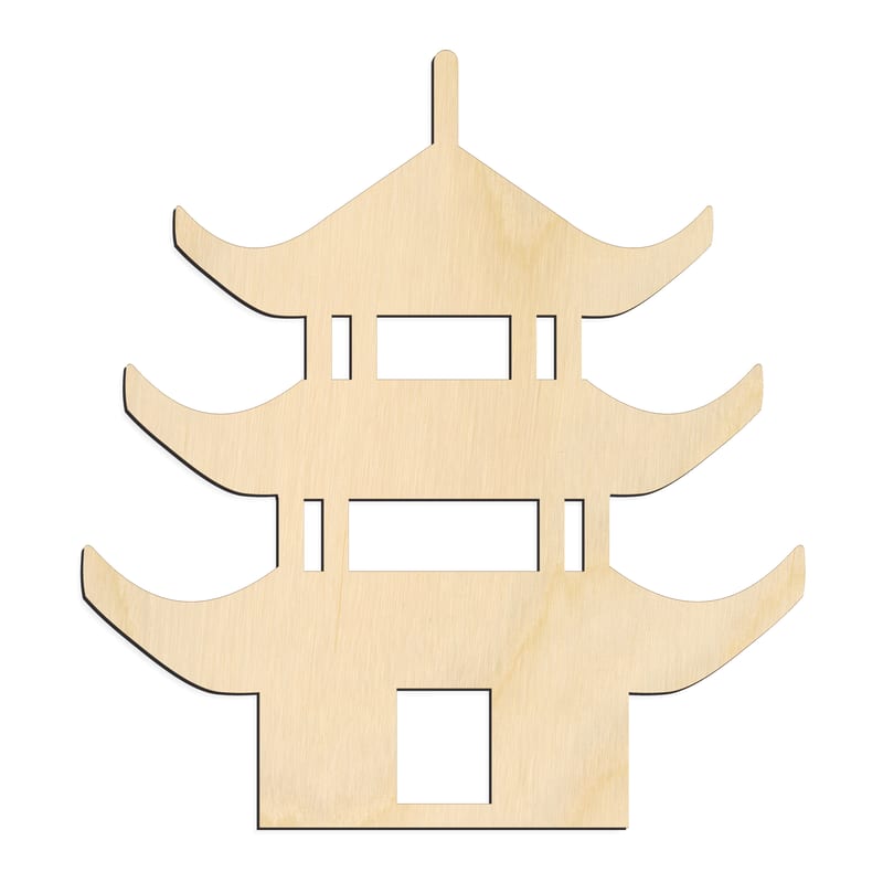 Laser-cut baltic birch silhouette of Pagoda