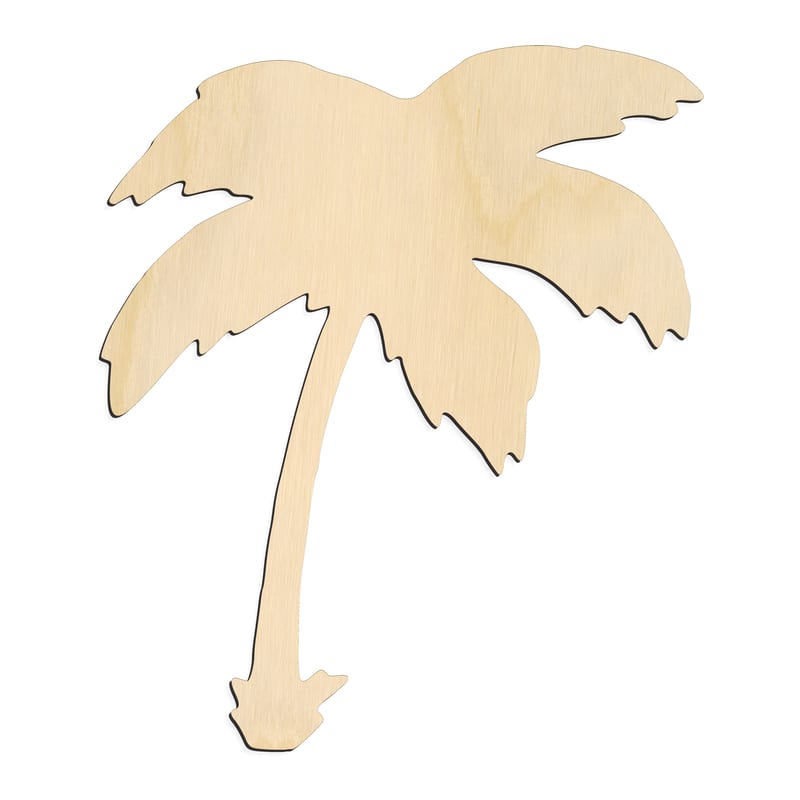 Laser-cut baltic birch silhouette of PALM TREE LEANING