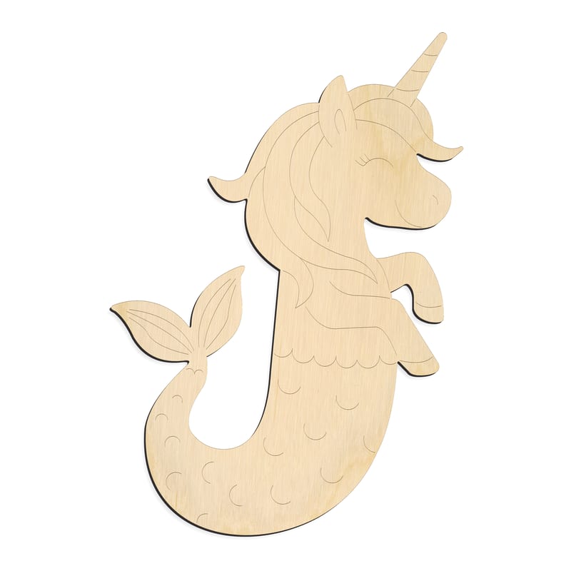Laser-cut baltic birch silhouette of PBL UNICORN MERMAID