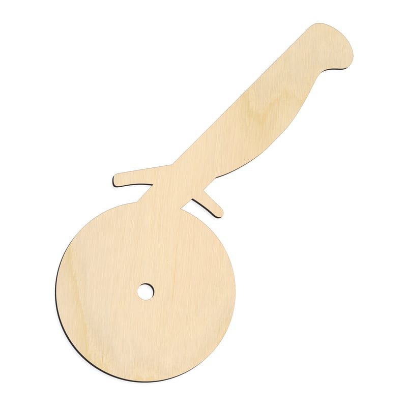 Laser-cut baltic birch silhouette of PIZZA CUTTER