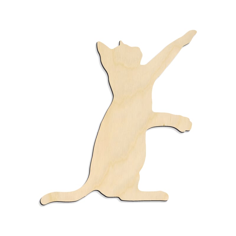 Laser-cut baltic birch silhouette of PLAYFUL CAT
