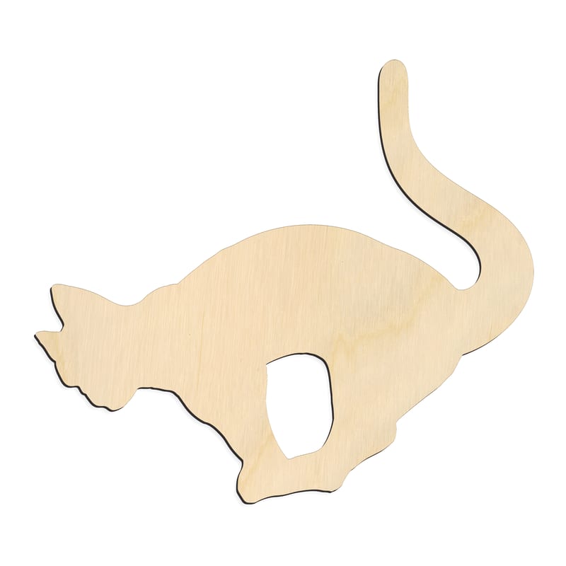 Laser-cut baltic birch silhouette of PLAYFUL CURLED CAT